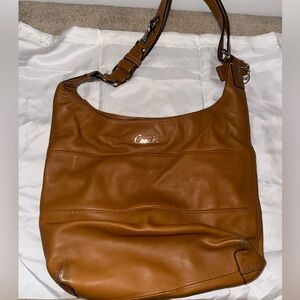 Authentic Coach cognac large leather duffle/messenger bag